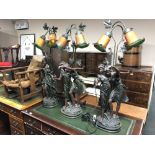 Three cast resin Art Nouveau style figural table lamps,
