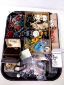 A tray of costume jewellery, necklaces,