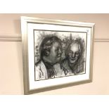 Contemporary School : Portrait of Two Gentlemen, black wash, indistinctly signed in pencil,