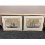 Walter Holmes : A Three-Masted Vessel Under Full Sail, watercolour with bodycolour, signed,