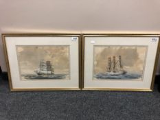 Walter Holmes : A Three-Masted Vessel Under Full Sail, watercolour with bodycolour, signed,