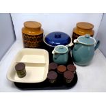 A pair of Hornsea kitchen storage jars, six further spice pots,