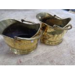 Two 19th century brass swing handled coal buckets