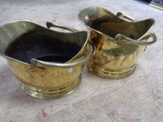 Two 19th century brass swing handled coal buckets