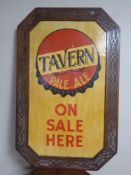 A hand painted tavern pale ale advertising sign in an Edwardian oak frame
