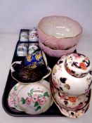 A tray of ceramics, Masons Mandalay, Coalport twin handled dish,
