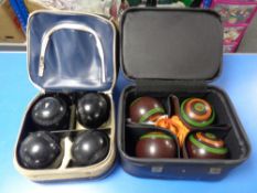 Two lawn bowls bags containing two sets of four lawn bowls CONDITION REPORT: One