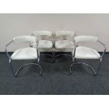 Four cream leather and chrome tubular metal dining chairs