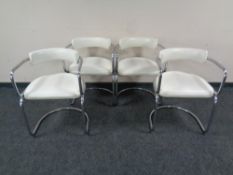 Four cream leather and chrome tubular metal dining chairs