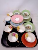 A tray of English bone china cups and saucers,