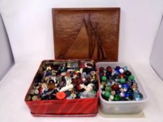 A box of quantity of marbles and buttons,