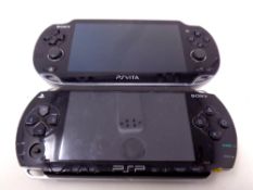 A Sony PSP and a PS Vita CONDITION REPORT: no leads,