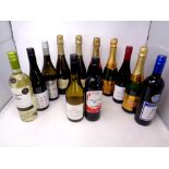 A tray of twelve various bottles of wine : St Marc chardonay, Duc De Valmer,