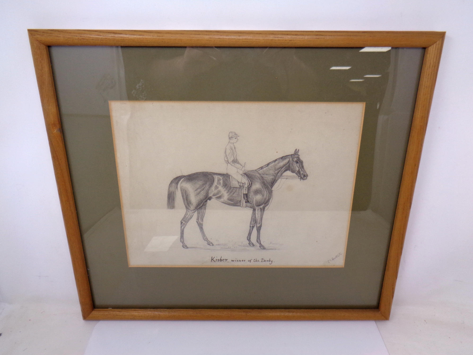 E.S. Heathcote : Kisber, Winner of the Derby, pencil drawing, signed and titled, 22 cm x 29 cm.