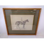 E.S. Heathcote : Kisber, Winner of the Derby, pencil drawing, signed and titled, 22 cm x 29 cm.