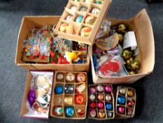 Two boxes of twentieth century Christmas decorations and baubles