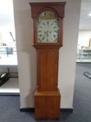 An early 19th century oak longcase clock with painted dial signed T Pape,