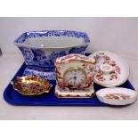 A tray of Spode Italian blue and white planter, Royal Crown Derby shaped Imari pattern dish,