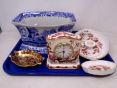 A tray of Spode Italian blue and white planter, Royal Crown Derby shaped Imari pattern dish,