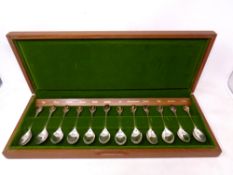 A boxed set of twelve Royal Horticultural Society Silver Flower Spoons by John Pinches of Sheffield.