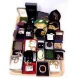 A tray of costume jewellery, bracelets, necklaces, earrings, brooches, heart pendant,