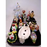 A tray of clown ornaments and dishes,