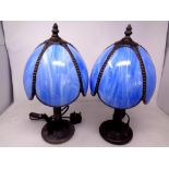 A pair of Tiffany style table lamps with leaded glass shades