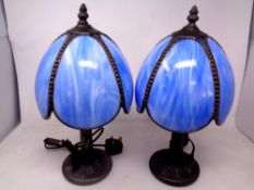 A pair of Tiffany style table lamps with leaded glass shades