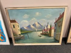Continental school : oil on canvas depicting a canal,
