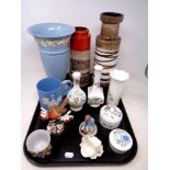 A tray of ceramics, West German vases, Aynsley and cabinet china,