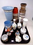 A tray of ceramics, West German vases, Aynsley and cabinet china,