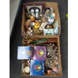 Two boxes of Russian dolls, carriage clock, elephant ornaments,
