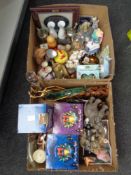 Two boxes of Russian dolls, carriage clock, elephant ornaments,