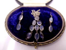 A vintage moonstone earring and necklace set in silver