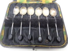 A cased set of six silver coffee spoons, Sheffield marks.