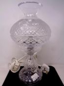 A cut glass Waterford table lamp, based marked in white transfer.