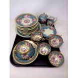 A tray of twenty-nine pieces of continental blue and gilt tea china CONDITION REPORT: