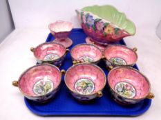 A tray of six Maling lustre grapefruit dishes and two further pieces of Maling ware