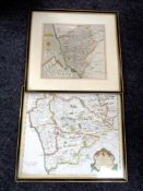 A hand coloured engraved map after Robert Morden -The Bishoprick of Durham together with a further