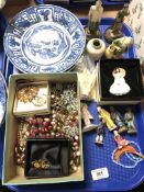 A tray of Oriental figures, costume jewellery, Doulton figure Annabel,