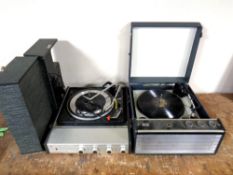 A Bush transistor stereo record player together with a further 20th century record player
