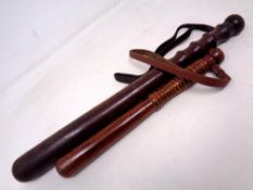 Two turned wooden truncheons