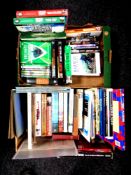 Two boxes containing hard back books to include auto biographies, sport, Beatles, novels etc,