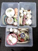 Three boxes of various china including part tea sets, pedestal bowl,
