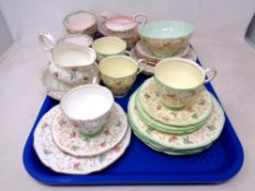 A tray of four part tea sets by Paragon and Tuscan