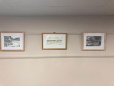 Three David Belilios pictures to include : watercolour of a landscape,