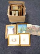 A box of various pictures and prints, oil on canvas,