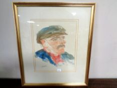 T Mcardle : Portrait of a man wearing a flat cap, watercolour, 26.5 cm x 21.5 cm, signed, framed.