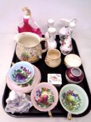 A tray of Royal Doulton figure - Emma HN 3714, vases , Hammersley trinket dish,
