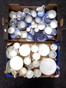 Two boxes of blue and white tea china, Masons, Willow pattern china,